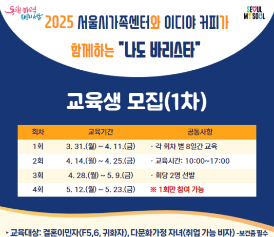 바리스타 교육부터 취업까지! 서울시・이디야커피와 다문화가족 취업 지원