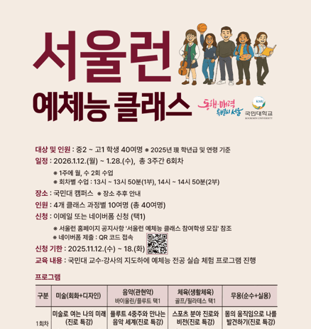 서울시, 국민대와 ‘서울런 예체능 클래스’…예체능 인재 발굴‧육성 나선다